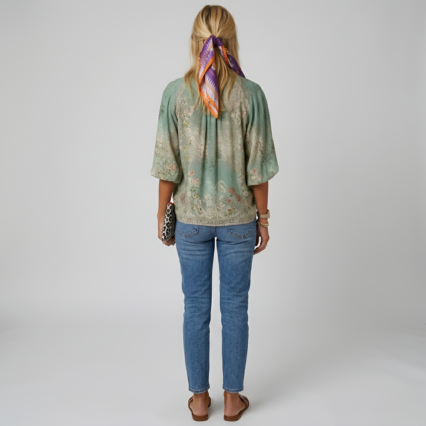 Dames Blouse Lange Mouw met V-hals en Bloemenprint