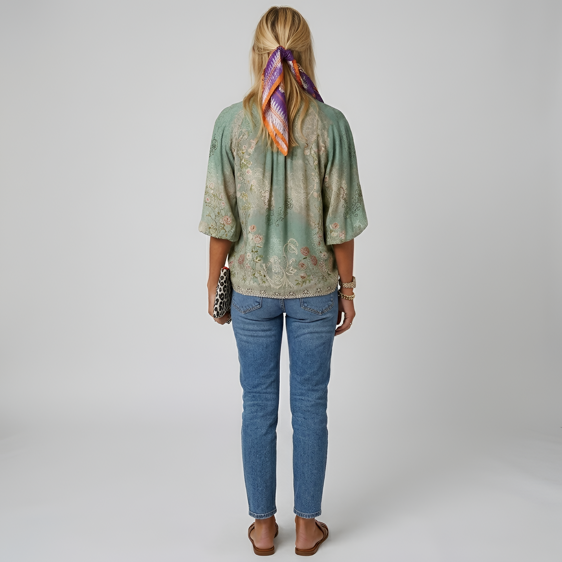 Dames Blouse Lange Mouw met V-hals en Bloemenprint