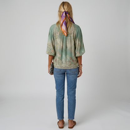 Dames Blouse Lange Mouw met V-hals en Bloemenprint
