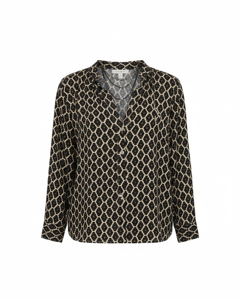 Dames Blouse Lange Mouw met V-hals en Geometrische Print
