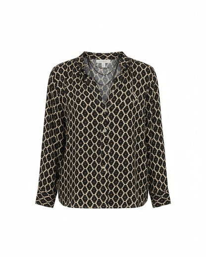 Dames Blouse Lange Mouw met V-hals en Geometrische Print