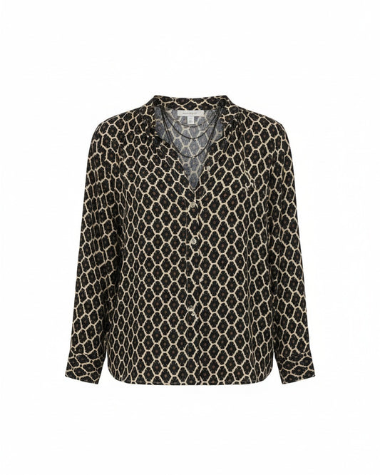 Dames Blouse Lange Mouw met V-hals en Geometrische Print