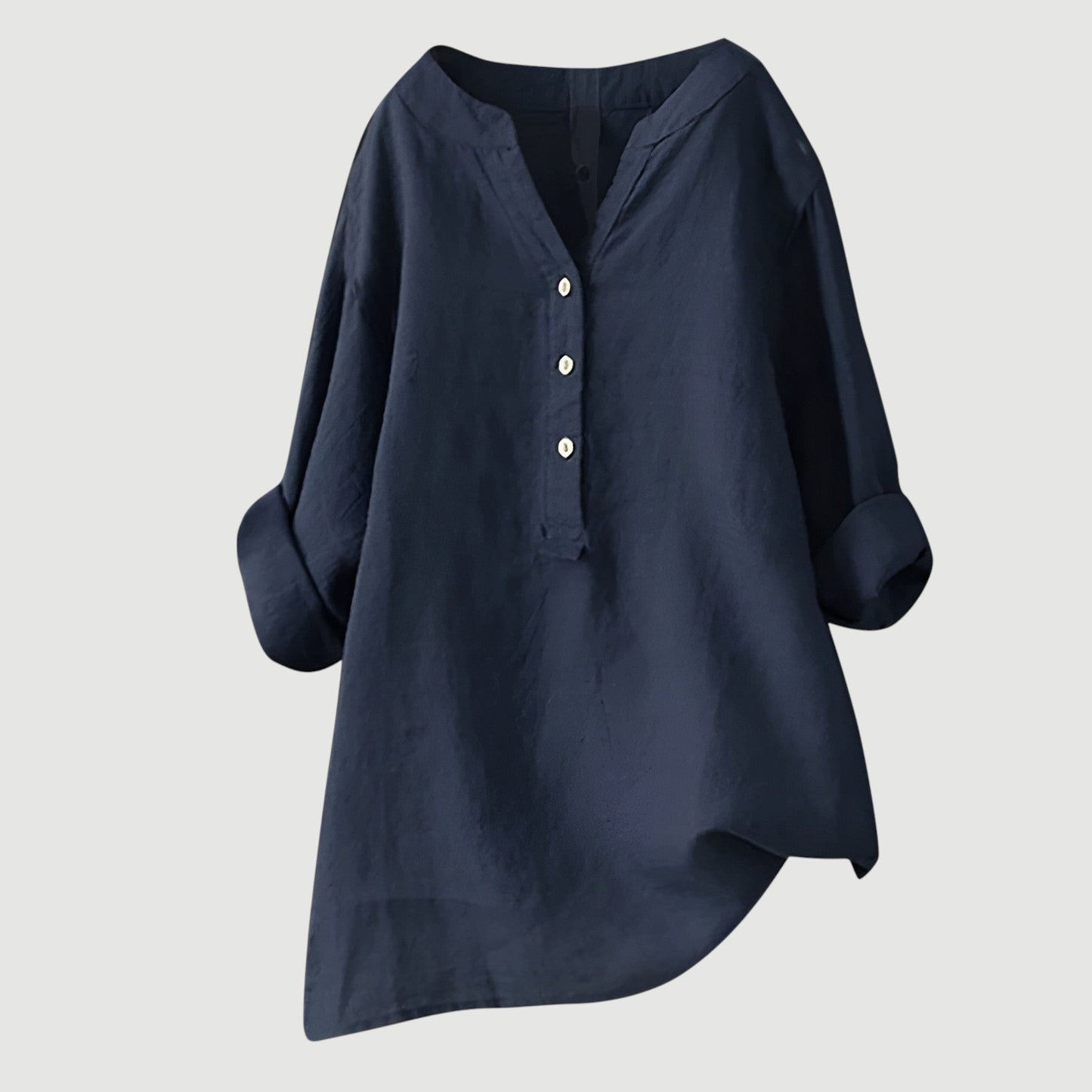 Dames Blouse Lange Mouw met V-hals en Knoopsluiting Oversized Marineblauw