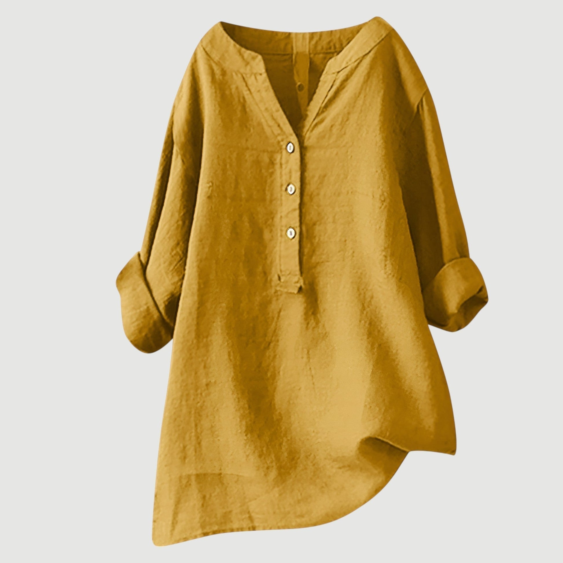 Dames Blouse Lange Mouw met V-hals en Knoopsluiting Oversized Geel