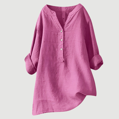 Dames Blouse Lange Mouw met V-hals en Knoopsluiting Oversized