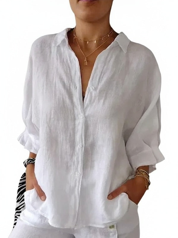 Dames Blouse Lange Mouw met V-hals en Knoopsluiting Oversized