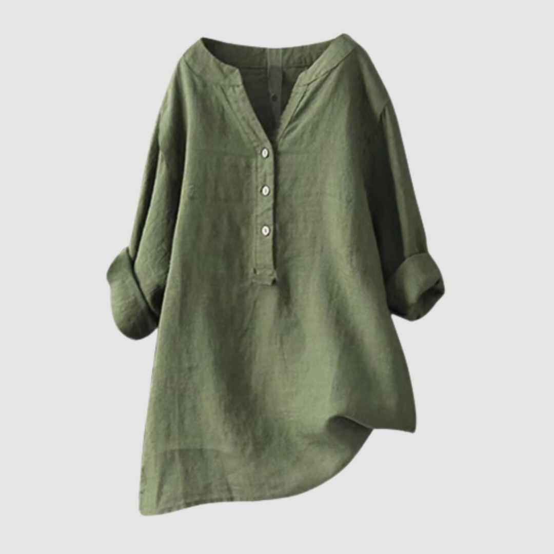 Dames Blouse Lange Mouw met V-hals en Knoopsluiting Oversized Groen