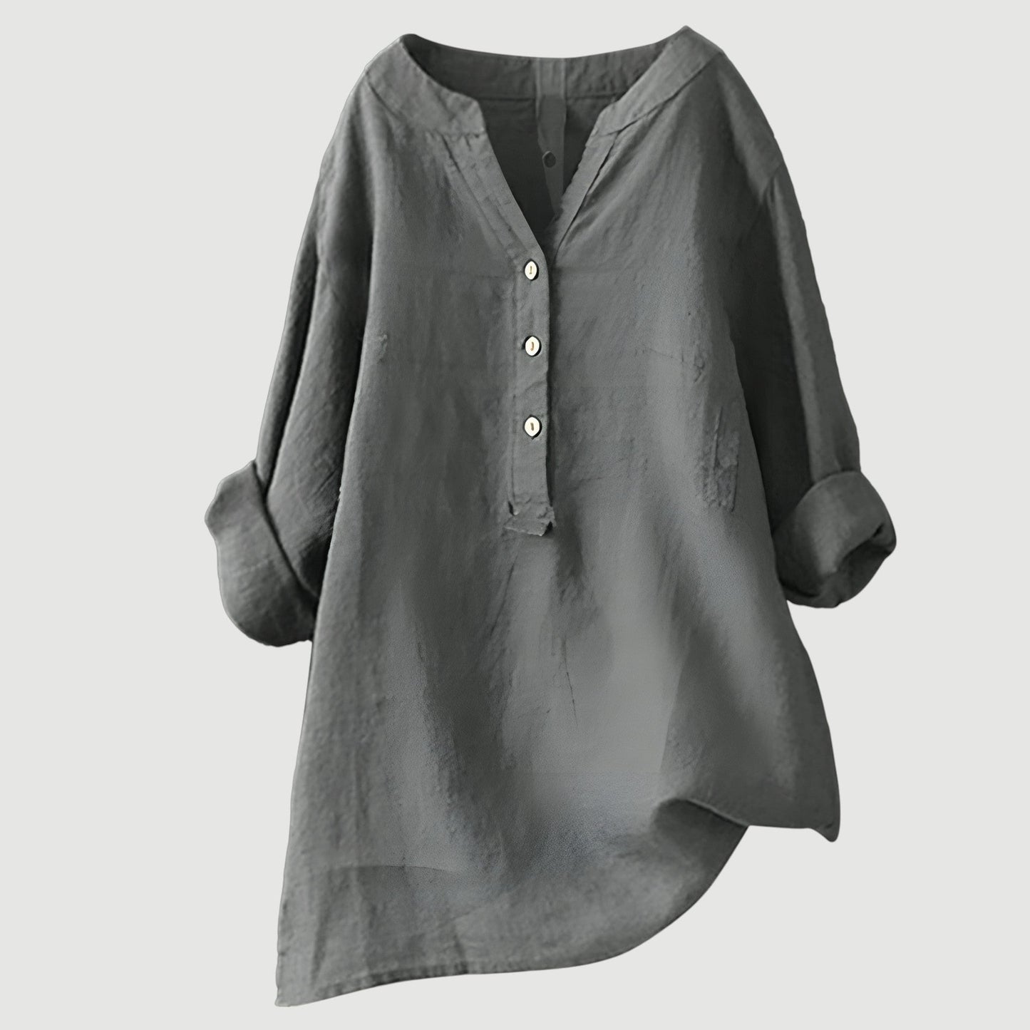 Dames Blouse Lange Mouw met V-hals en Knoopsluiting Oversized Grijs