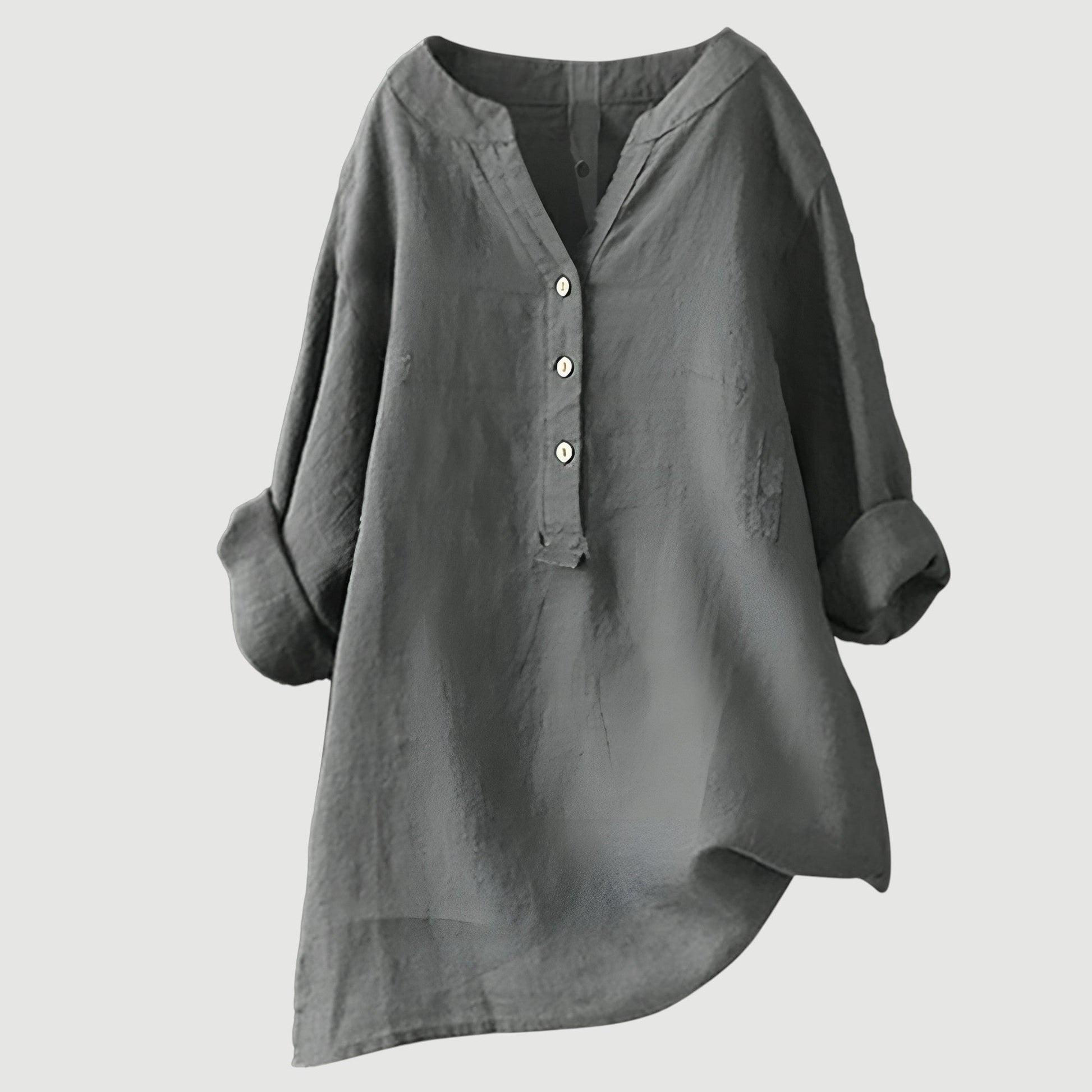 Dames Blouse Lange Mouw met V-hals en Knoopsluiting Oversized Grijs