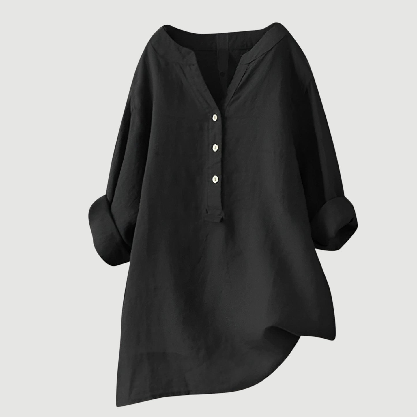 Dames Blouse Lange Mouw met V-hals en Knoopsluiting Oversized Zwart