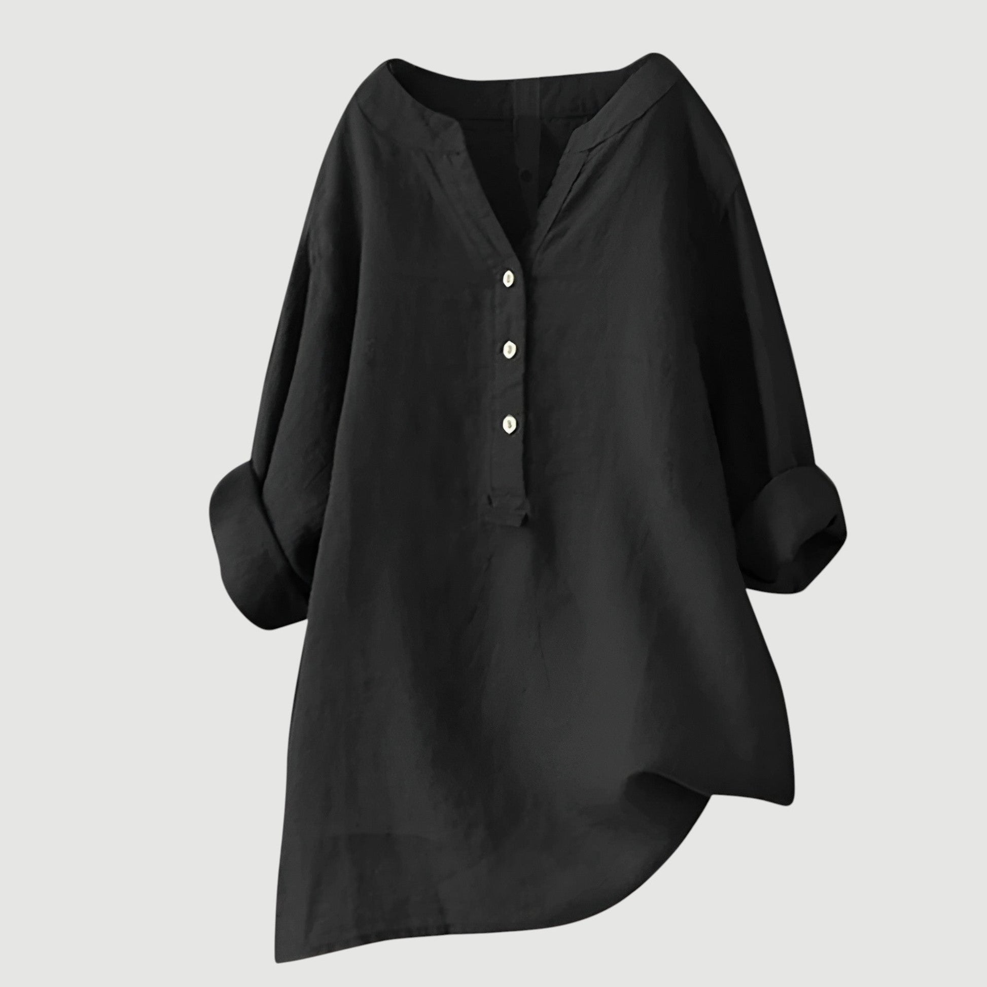 Dames Blouse Lange Mouw met V-hals en Knoopsluiting Oversized Zwart