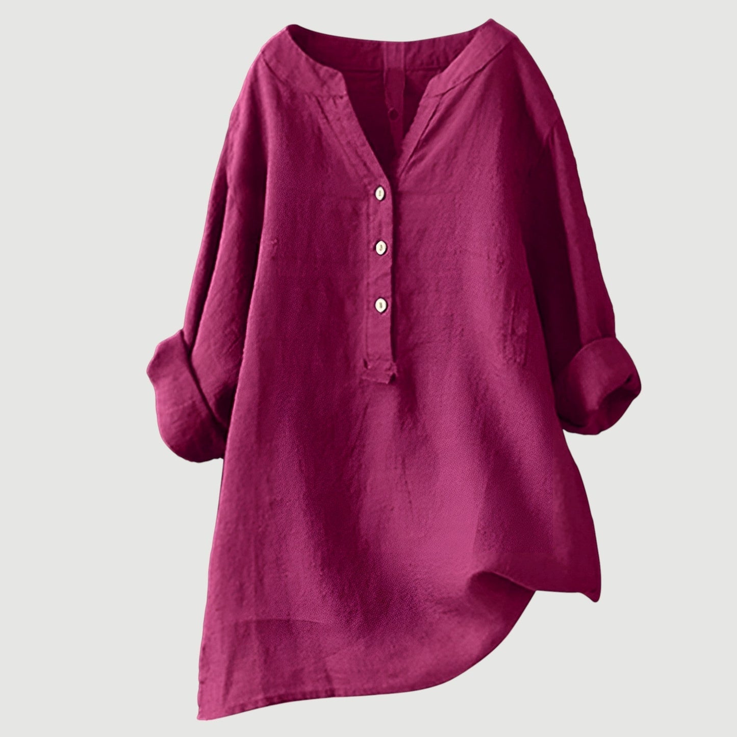 Dames Blouse Lange Mouw met V-hals en Knoopsluiting Oversized Roze