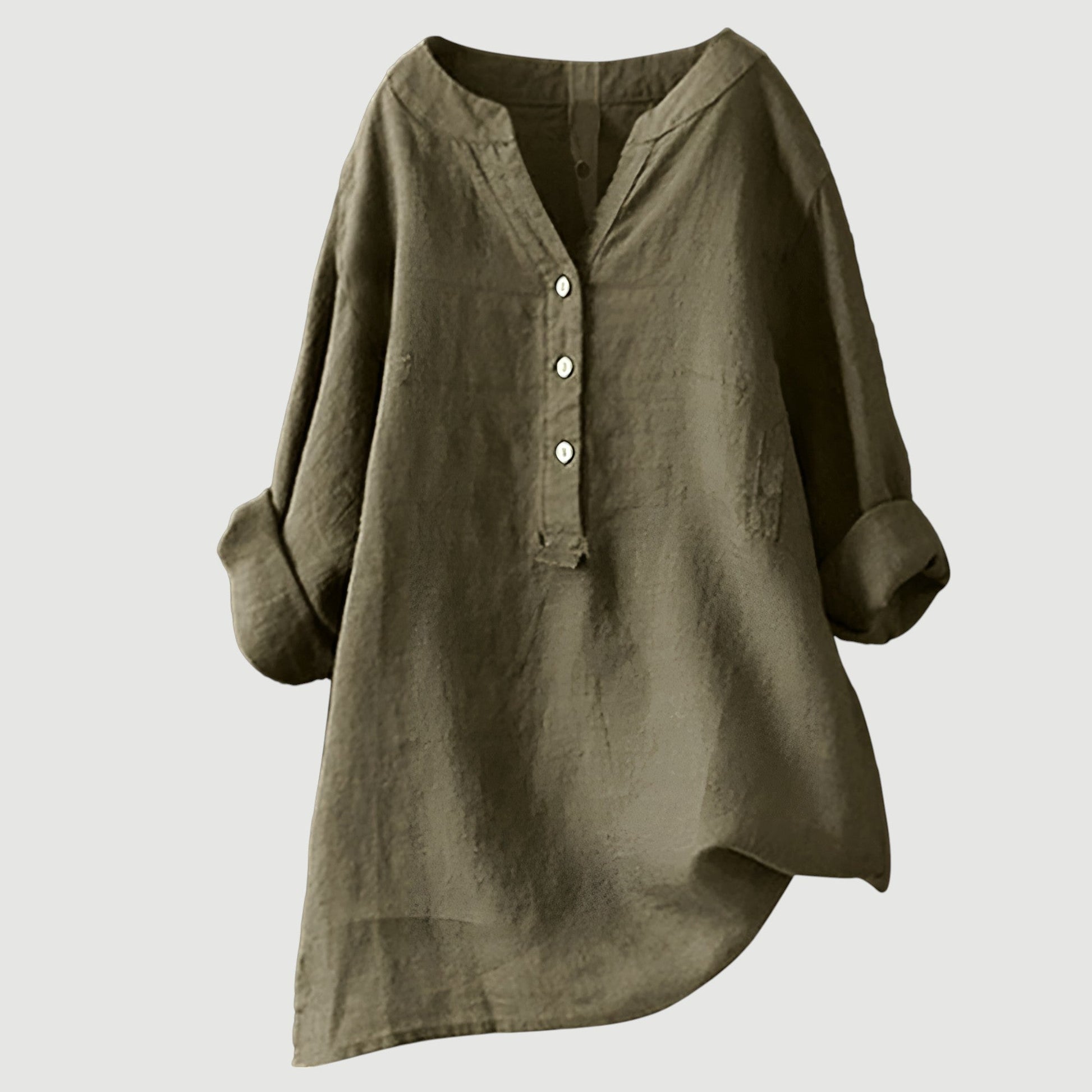 Dames Blouse Lange Mouw met V-hals en Knoopsluiting Oversized