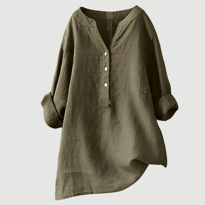 Dames Blouse Lange Mouw met V-hals en Knoopsluiting Oversized