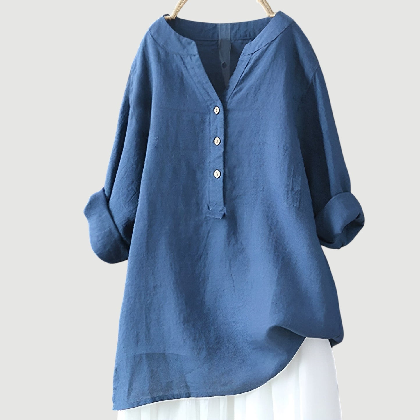 Dames Blouse Lange Mouw met V-hals en Knoopsluiting Oversized Blauw