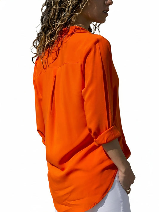 Dames Blouse Lange Mouw met V-hals en Knoopsluiting Regular Fit