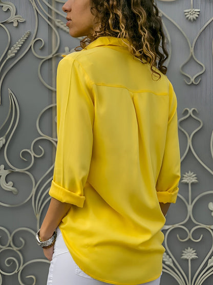 Dames Blouse Lange Mouw met V-hals en Knoopsluiting Regular Fit