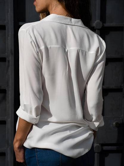 Dames Blouse Lange Mouw met V-hals en Knoopsluiting Regular Fit Wit
