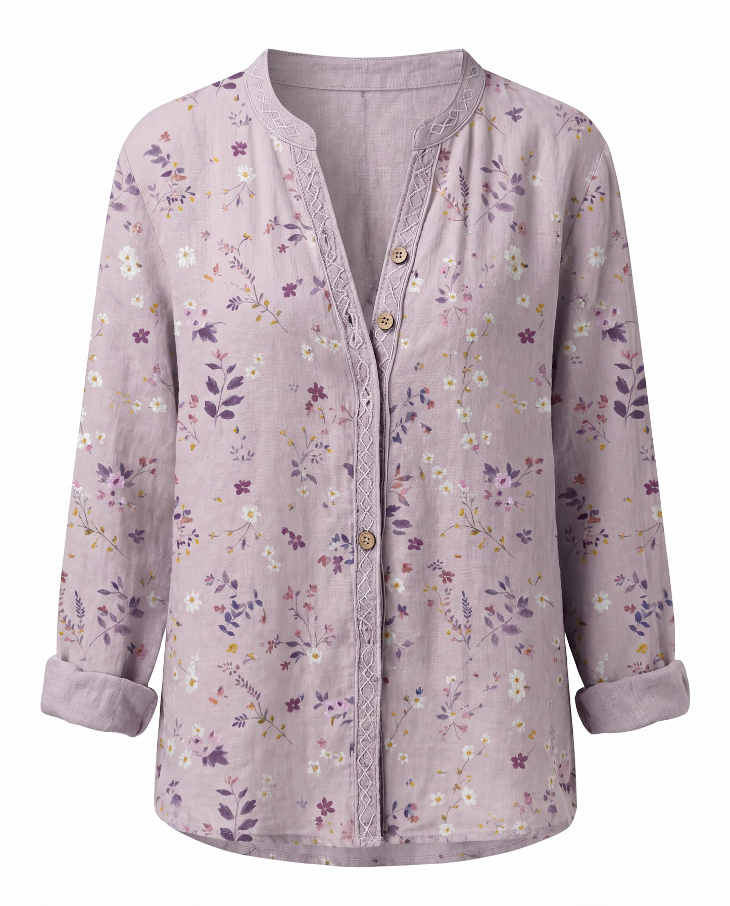 Dames Blouse Lange Mouw met V-hals en Vintage Botanische Print