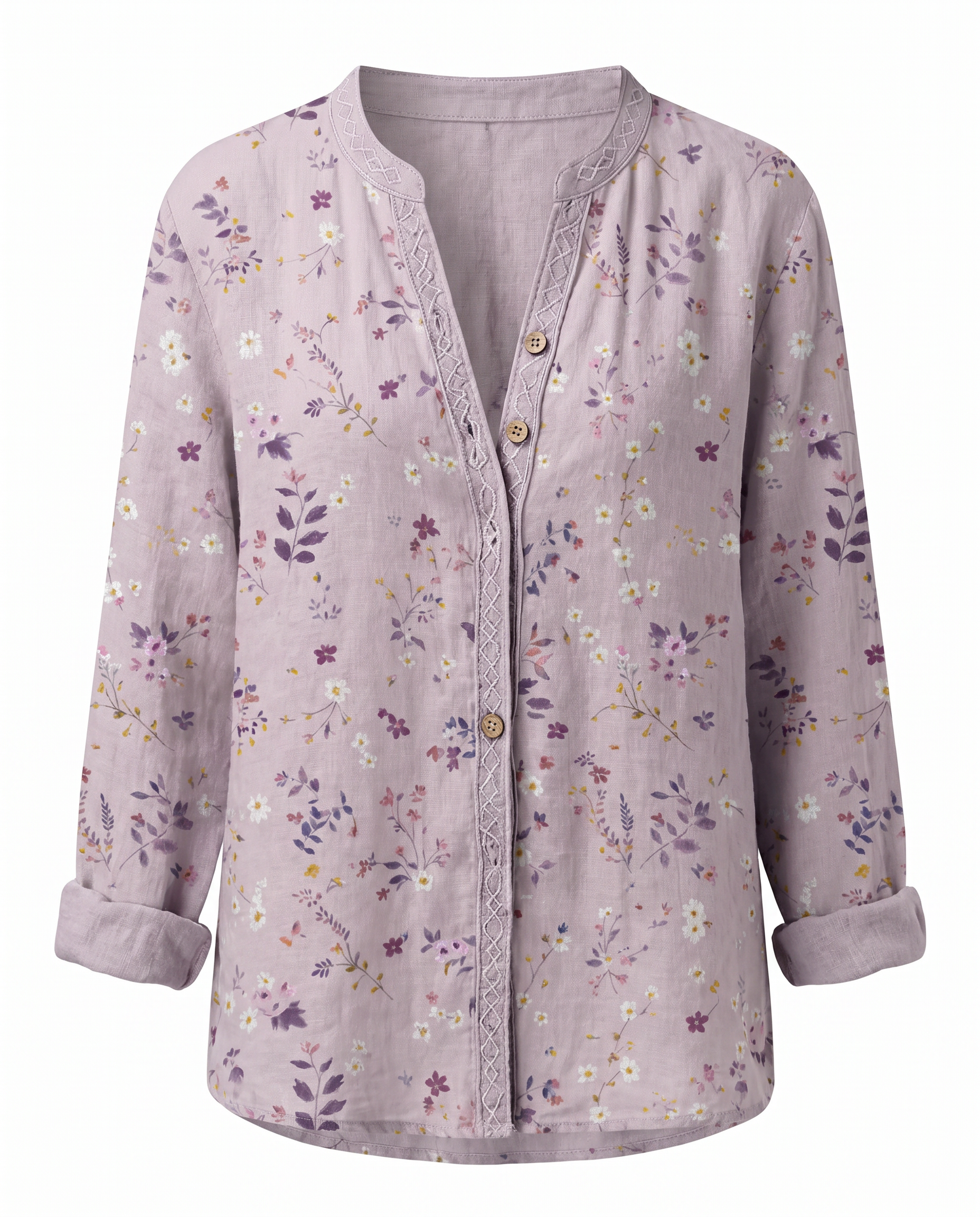 Dames Blouse Lange Mouw met V-hals en Vintage Botanische Print