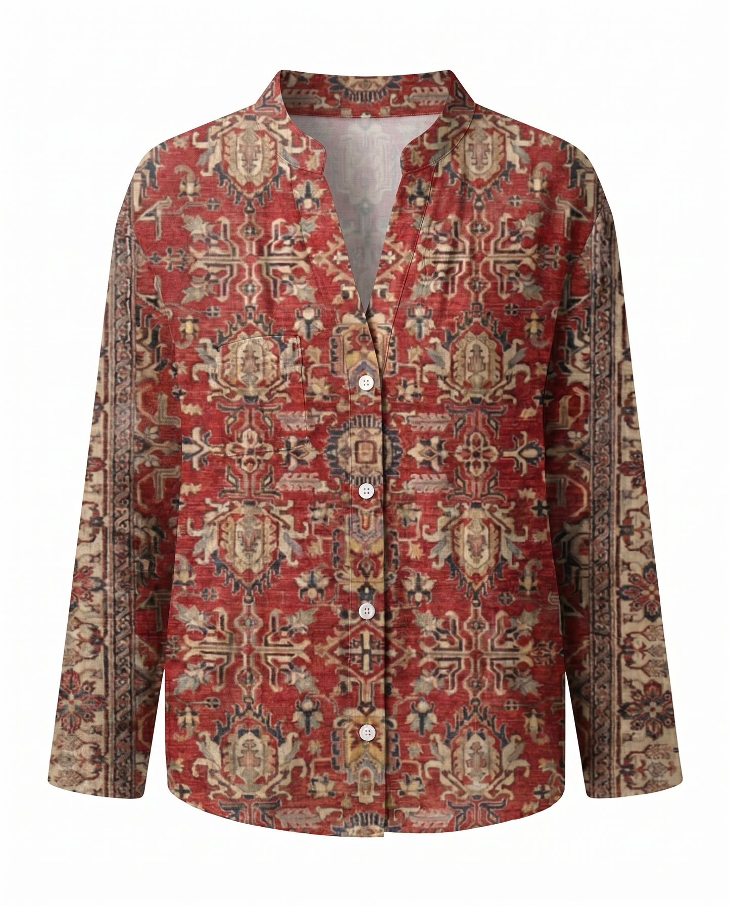 Dames Blouse Lange Mouw met V-hals en Vintage Botanische Print