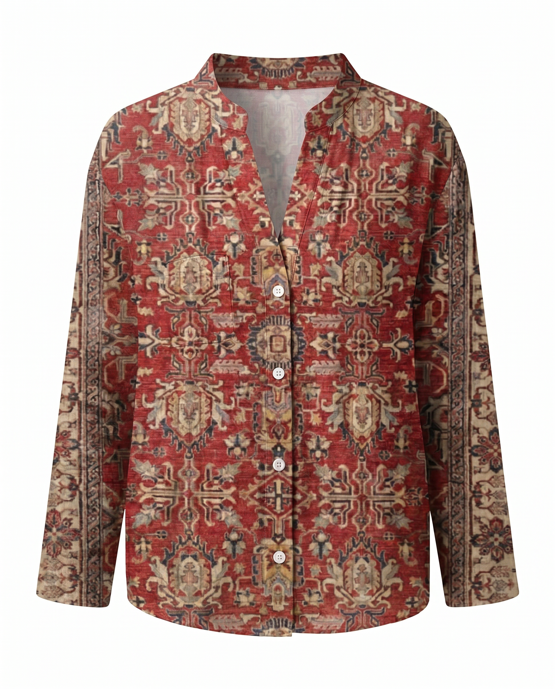 Dames Blouse Lange Mouw met V-hals en Vintage Botanische Print