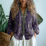 Dames Blouse Lange Mouw met V-hals en Vintage Botanische Print