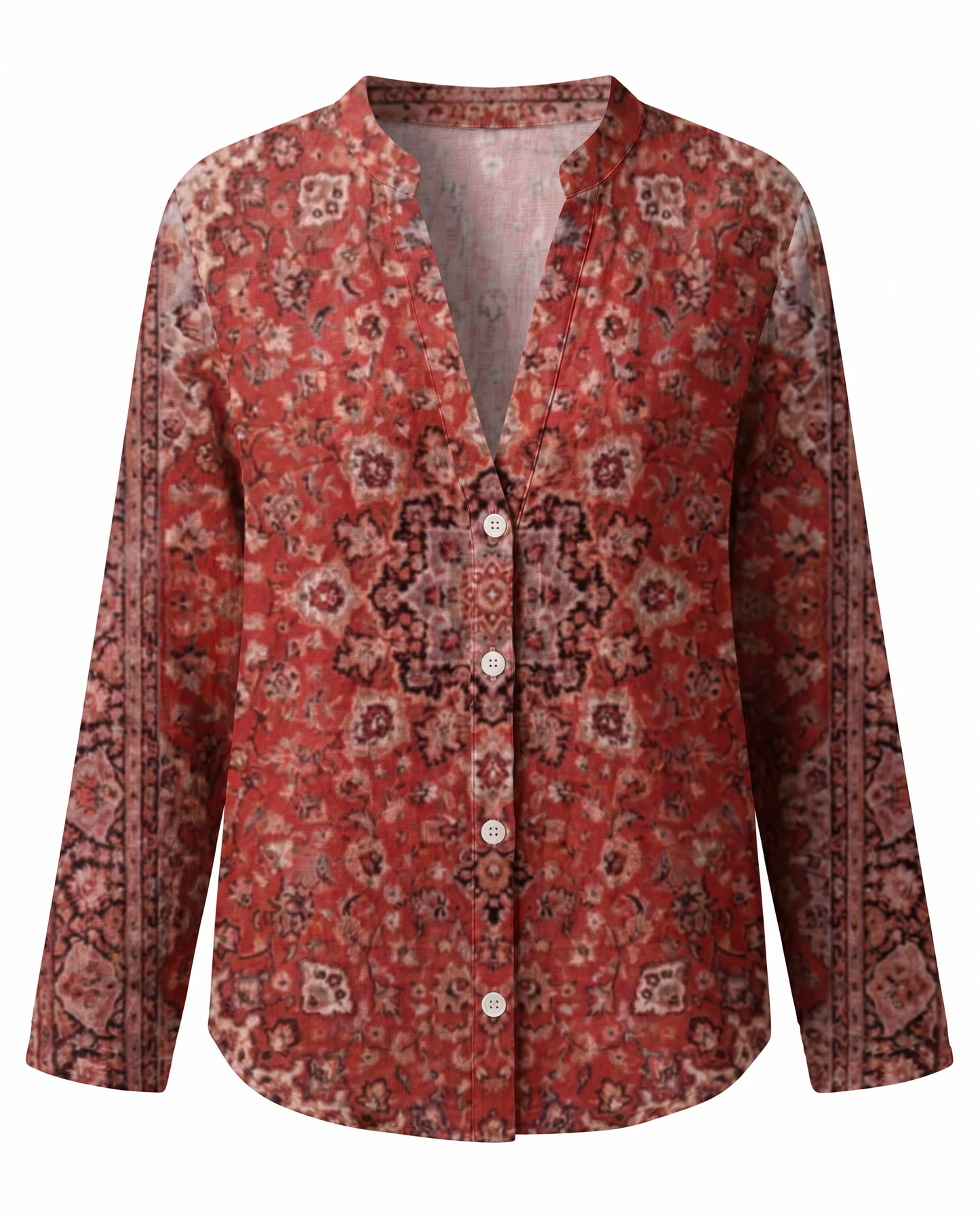 Dames Blouse Lange Mouw met V-hals en Vintage Botanische Print