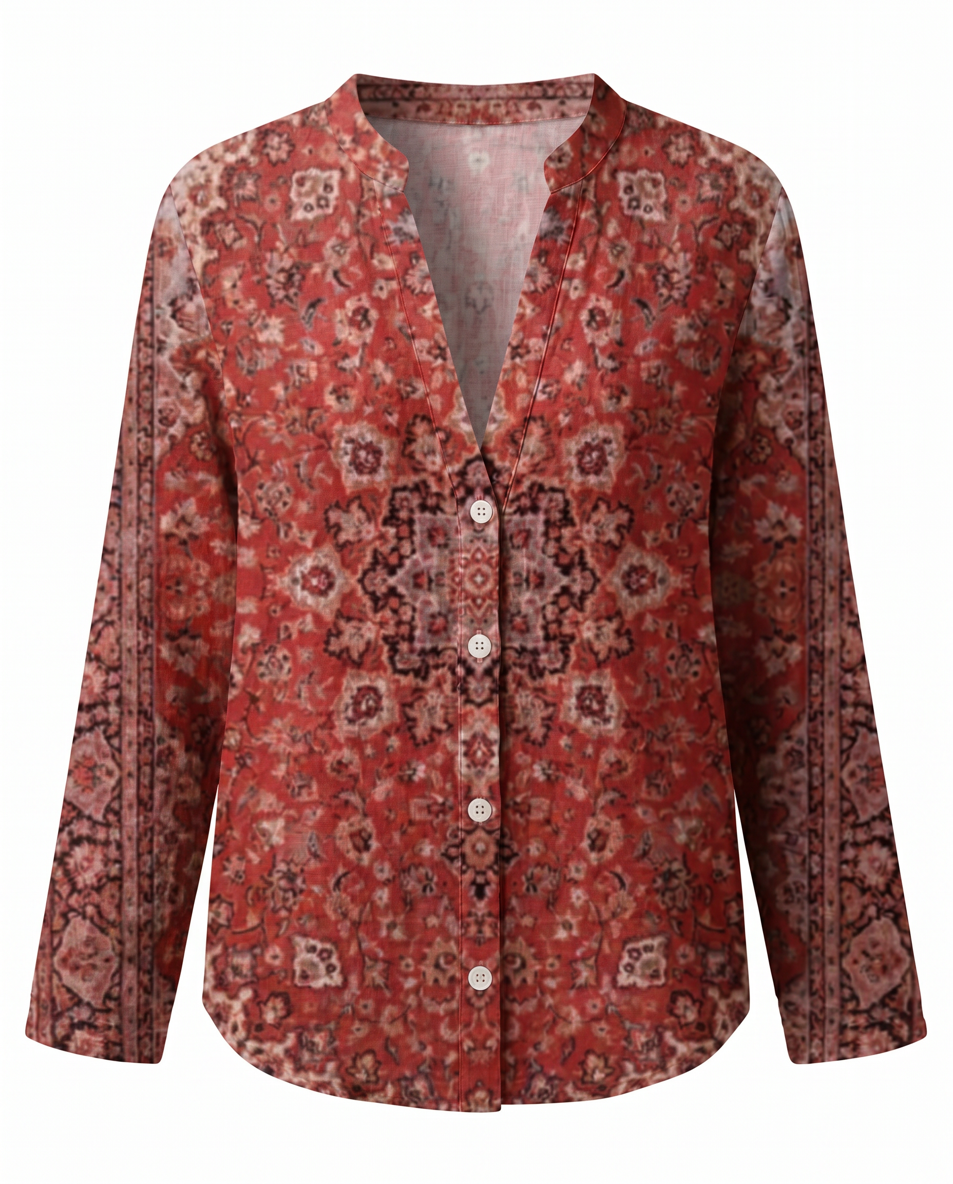 Dames Blouse Lange Mouw met V-hals en Vintage Botanische Print