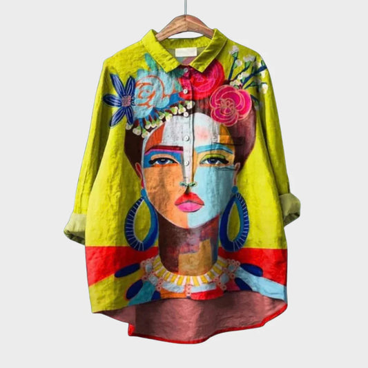 Dames Blouse Lange Mouw met V-hals, Ruches en Oversized Pasvorm Rood Blauw Geel