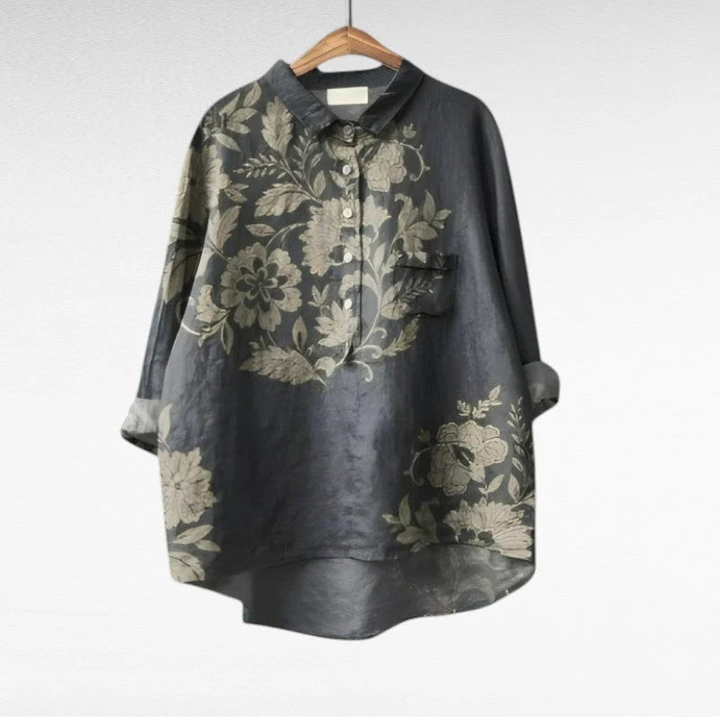 Dames Blouse Lange Mouw met V-hals, Ruches en Oversized Pasvorm