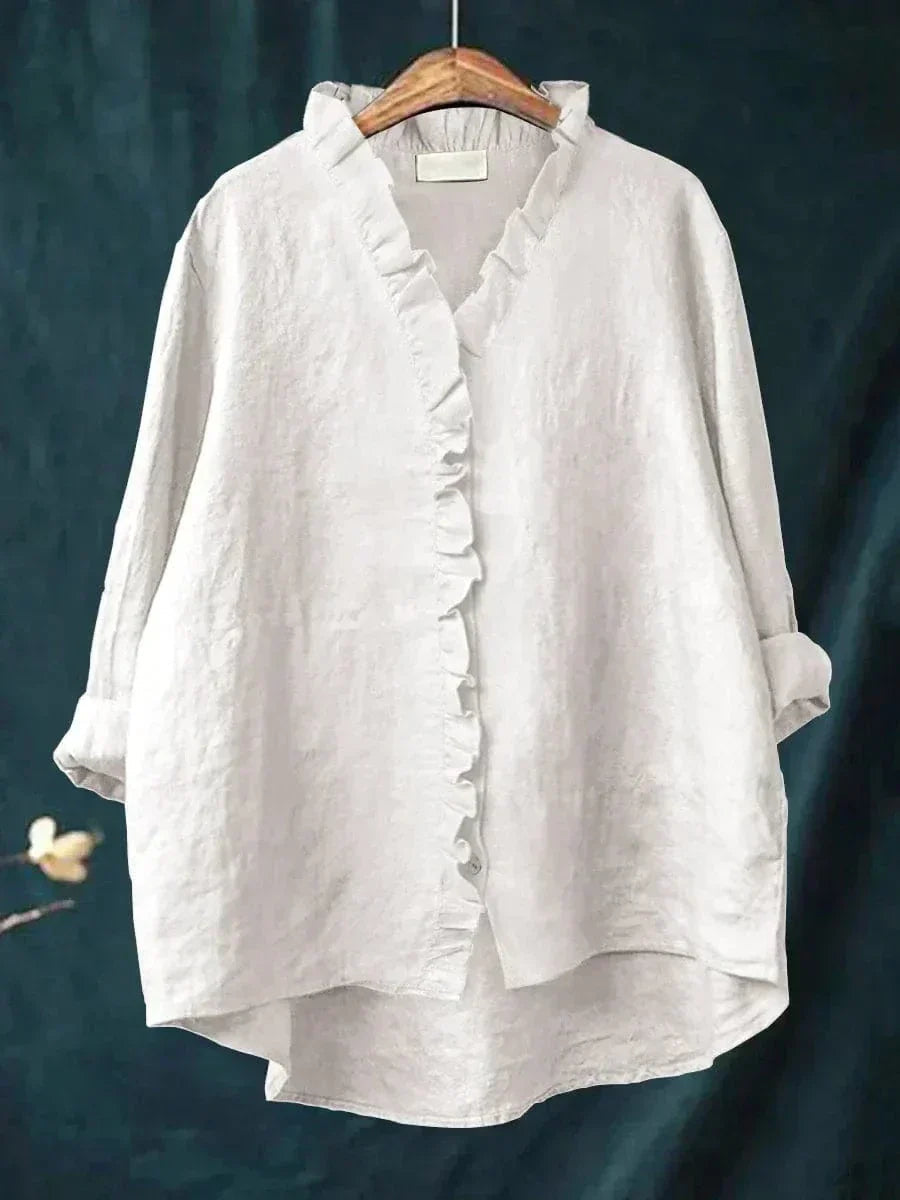 Dames Blouse Lange Mouw met V-hals, Ruches en Oversized Pasvorm