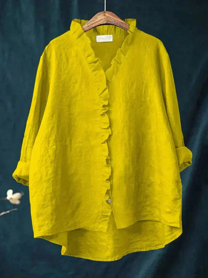 Dames Blouse Lange Mouw met V-hals, Ruches en Oversized Pasvorm