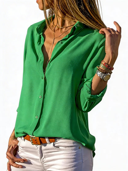 Dames Blouse met Knoopsluiting en Kraag in Losse Pasvorm