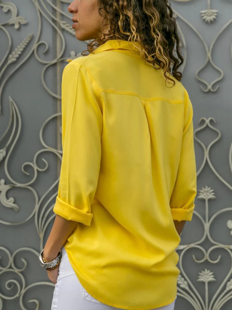 Dames Blouse met Knoopsluiting en Kraag in Losse Pasvorm