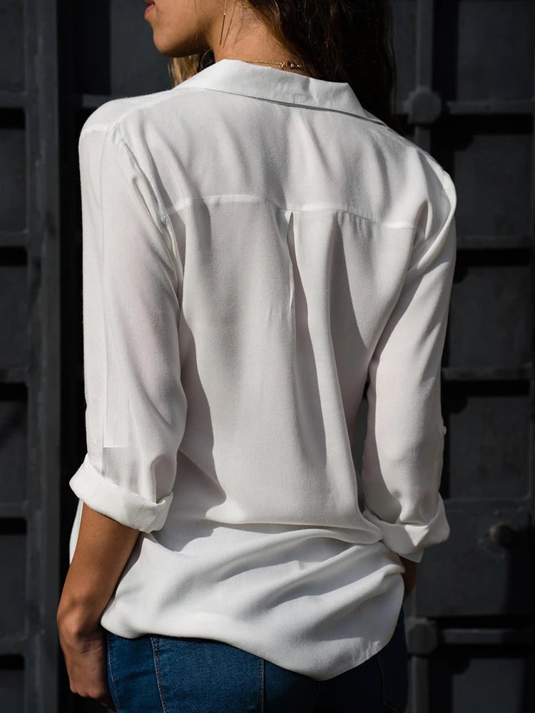 Dames Blouse met Knoopsluiting en Kraag in Losse Pasvorm