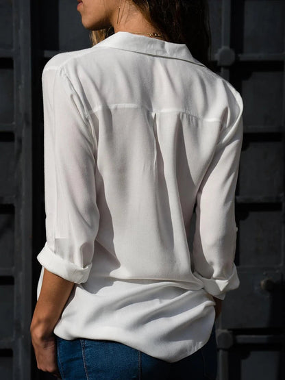 Dames Blouse met Knoopsluiting en Kraag in Losse Pasvorm