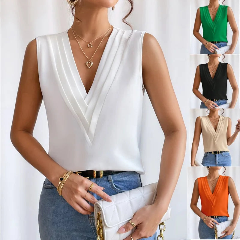 Dames Blouse Mouwloos met V-hals