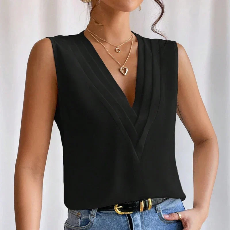 Dames Blouse Mouwloos met V-hals