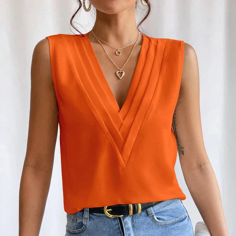 Dames Blouse Mouwloos met V-hals