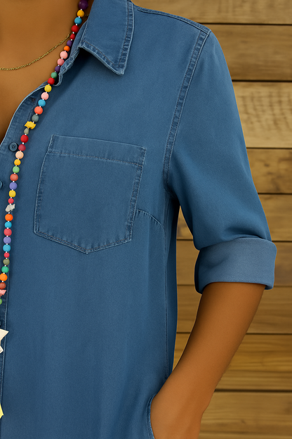 Dames Blousejurk met Knoopsluiting, Borstzak en Zijzakken