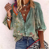 Dames Boho Blouse met V-hals en Knoopjes Lange Mouw Bloemenprint