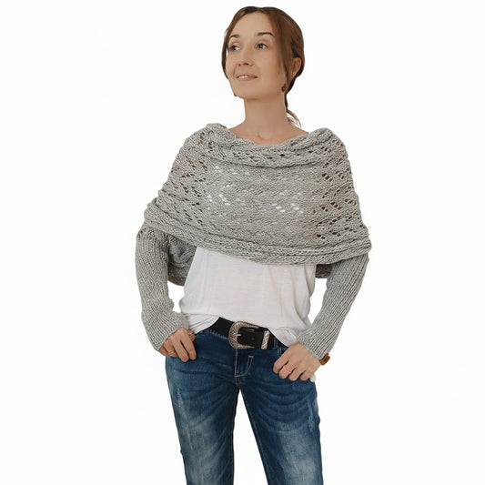 Dames Boho Omslagdoek met Ajour Patroon en Lange Mouwen