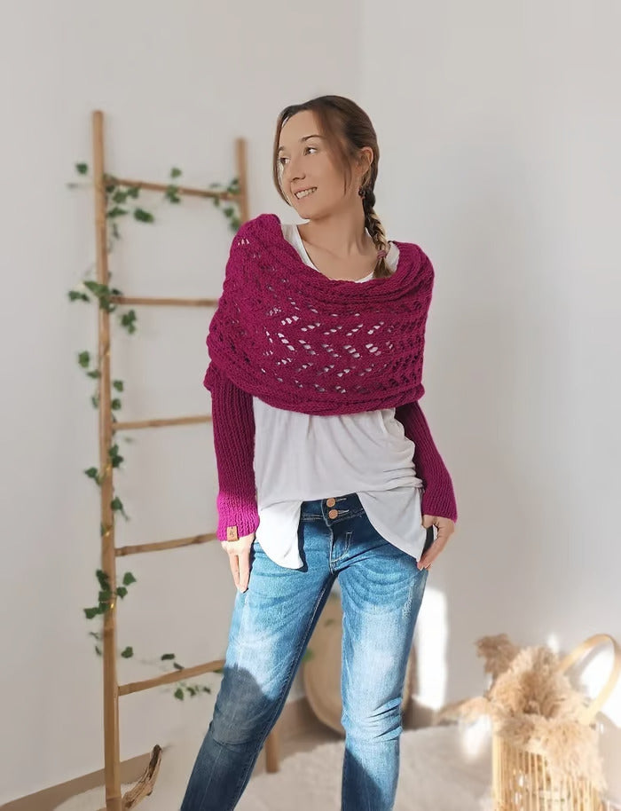Dames Boho Omslagdoek met Ajour Patroon en Lange Mouwen