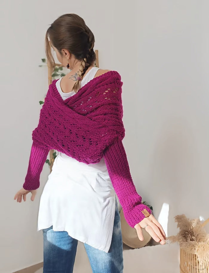 Dames Boho Omslagdoek met Ajour Patroon en Lange Mouwen