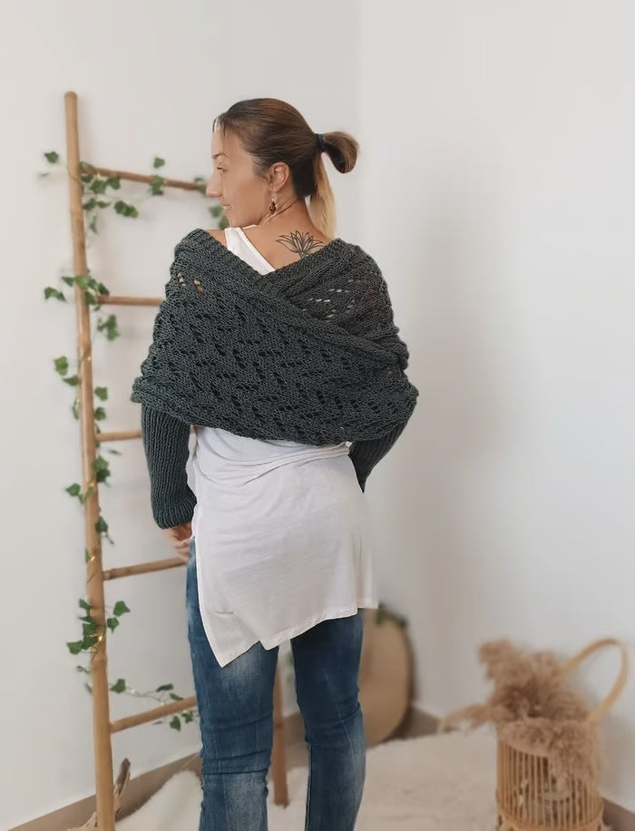 Dames Boho Omslagdoek met Ajour Patroon en Lange Mouwen