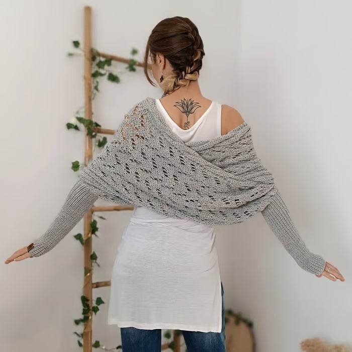 Dames Boho Omslagdoek met Ajour Patroon en Lange Mouwen