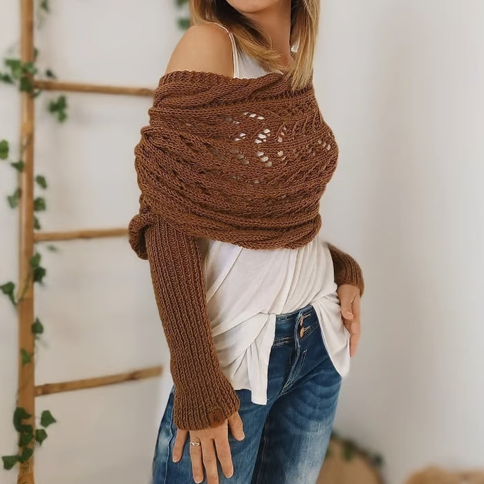 Dames Boho Omslagdoek met Ajour Patroon en Lange Mouwen