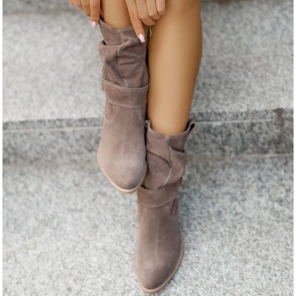 Dames Boots met Ritssluiting en Geplooid Detail op Blokhak