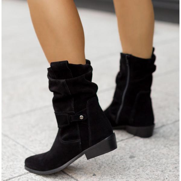 Dames Boots met Ritssluiting en Geplooid Detail op Blokhak Zwart